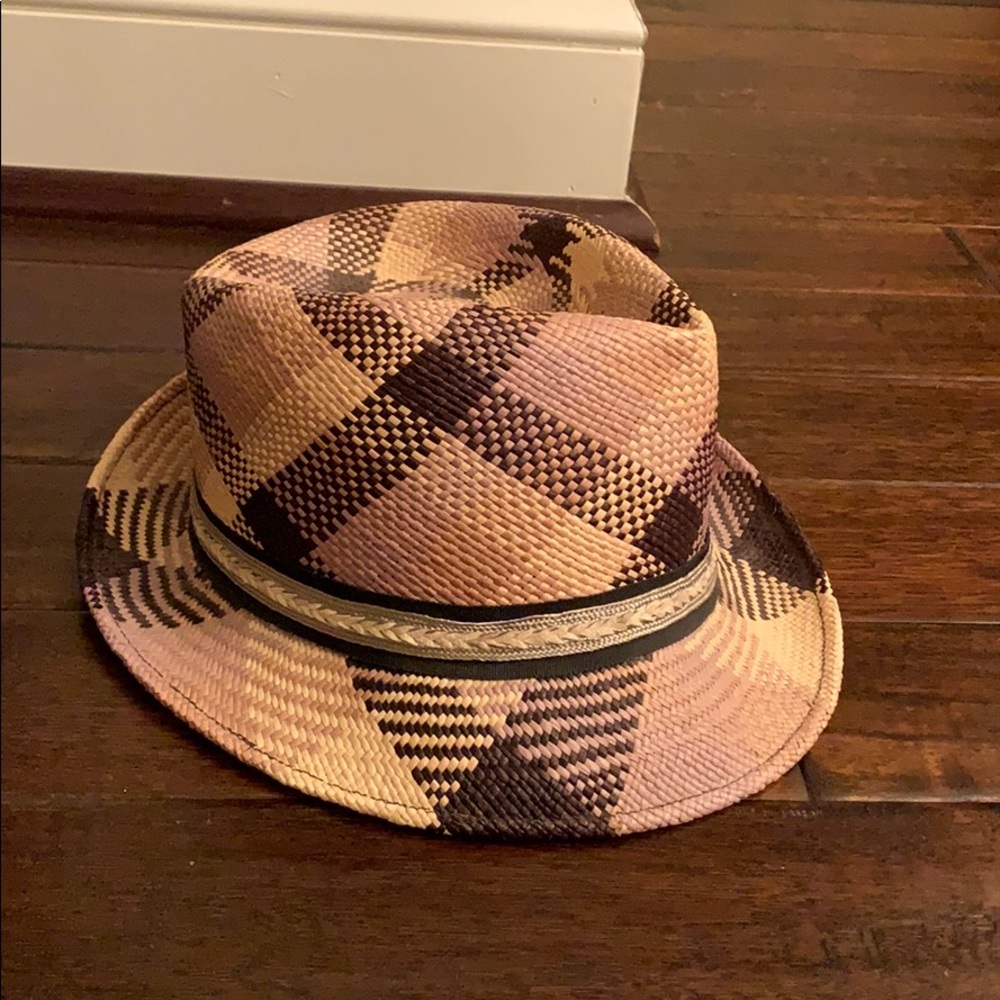 Makins New York Straw Plaid Hat Black & Tan EUC